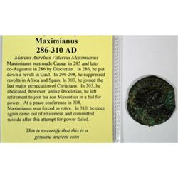 ANCIENT ROMAN COIN ATTRIBUTED TO THE RULE OF MAXIMIANUS CIRCA 293-306 A.D.