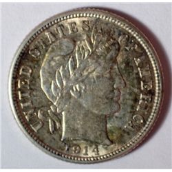 1914   Barber dime  AU55 est $65-$70