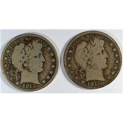 1913D & 15S Barber half $  solid VG  est $40-$45