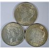 Image 1 : ( 3 ) UNCIRCULATED SILVER DOLLARS: 1921 MORGAN, 1922 AND 1923 PEACE DOLLARS
