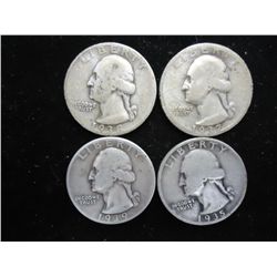 4 ASSORTED 1930'S WASHINGTON SILVER QUARTERS