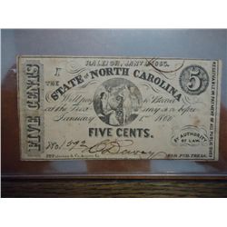 1863 NORTH CAROLINA OBSOLETE 5 CENT CURRENCY