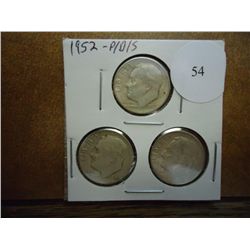 1952 P/D/S SILVER ROOSEVELT DIMES