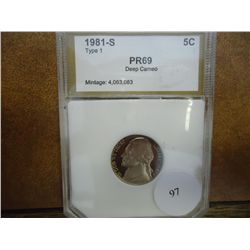 1981-S TYPE I JEFFERSON NICKEL PCI PR69 DEEP CAMEO