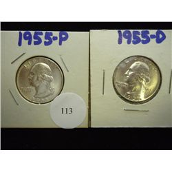 1955 P & D WASHINGTON SILVER QUARTERS (UNC)