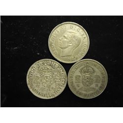 1941,43 & 46 GREAT BRITAIN SILVER 2 SHILLINGS