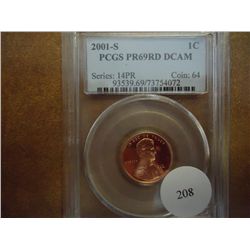 2001-S LINCOLN CENT PCGS PR69 RD DCAM