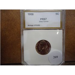 1958 JEFFERSON NICKEL PCI PR67 DEEP CAMEO