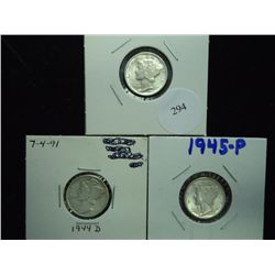 1940-P,44-D & 45-P MERCURY DIMES (UNC)