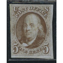 1847, 5c red brown