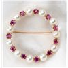 Pearl, Ruby, 14K Yellow Gold Circle Brooch