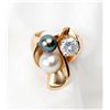 Lady's Diamond, Pearl, 14K Yellow Gold Ring