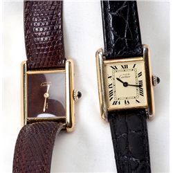 Collection of 2 Cartier Lady's Tank Vermeil Wristwatches