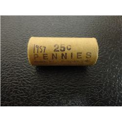 1957 HALF ROLL OF B/U LINCOLN CENTS