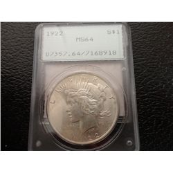 1922 PEACE DOLLAR PCGS MS-64
