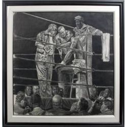 EVANDER HOLYFIELD "THE CORNER" CHARCOAL STUDY