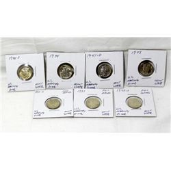 7 Mint State U.S Mercury Dimes 1937-1944