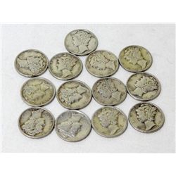 13  Silver Mercury Dimes