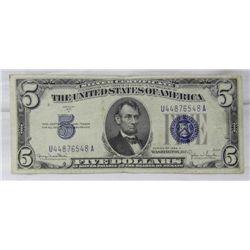 1934-D $5 Silver Bearer Certificate  "Blue Seal"