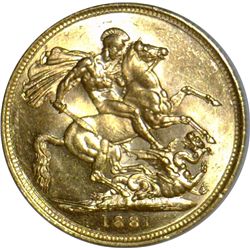 Australia 1881 M Sovereign - ex 'The Douro Cargo' - NGC MS63