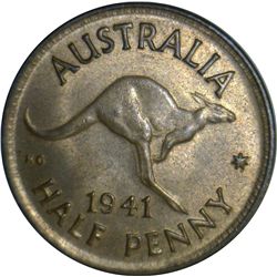 Australia 1941 Halfpenny - NGC MS65 RB