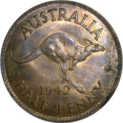 Australia 1942 I Halfpenny - NGC MS63 RB