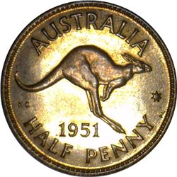 Australia 1951 PL Halfpenny - Heaton Mint - NGC 64 RB