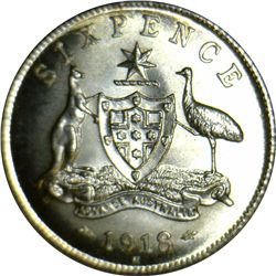 Australia 1918 M Sixpence - NGC MS63