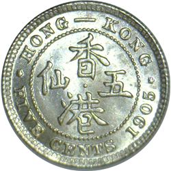 Hong Kong 1905 5 Cent - NGC MS65