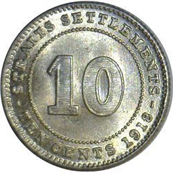 Straits Settlements 1918 10 Cent - NGC MS64