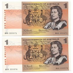 Australia Coombs/Wilson 1966 Dollar AAA - First Prefix pair - UNC (2)