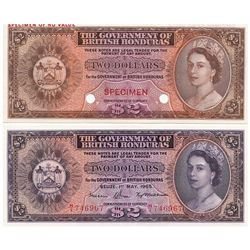 British Honduras1965 2 Dollars  - 'Brown  Colour Trial' with 'Purple' Circulation Issue - UNC (2)