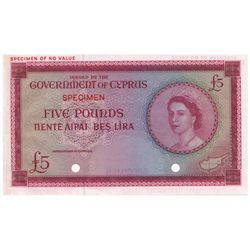 Cyprus 1955 5 Pound - 'Red Colour Trial' - UNC with gripper on left edge .