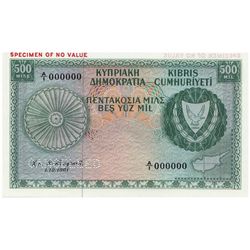 Cyprus 1961 500 Mil - 'Specimen' - UNC