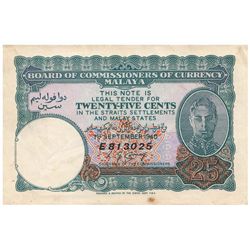 Malaya 1940 25 Cent - KGVI - gVF