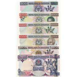 Tanzania  1993 -95 Issued 500, 1000, 1000, 1000, 5000 & 10000 Shilling - UNC (6)
