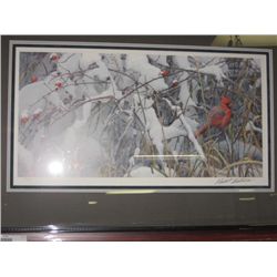 FRAMED L E PRINT "FRESH SNOW CARDINAL ROBERT BATEMAN