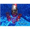 Image 2 : DECANTER & 5 SHOT GLASSES - CRANBERRY GLASS