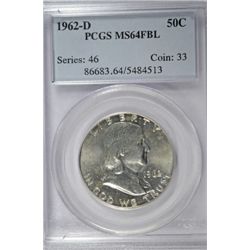 1962-D FRANKLIN HALF DOLLAR PCGS MS64 FBL