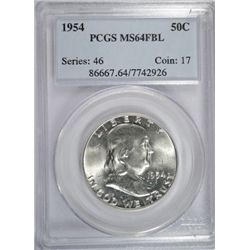 1954 FRANKLIN HALF DOLLAR PCGS MS64 FBL