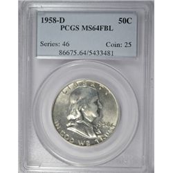 1958-D FRANKLIN HALF DOLLAR PCGS MS64 FBL