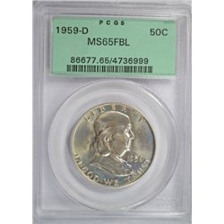 1959-D FRANKLIN HALF DOLLAR PCGS MS65 FBL GREEN LABEL