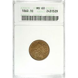1860 INDIAN HEAD CENT ANACA MS60