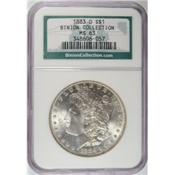 1883-O MORGAN DOLLAR NGC MS63 (BINION)"