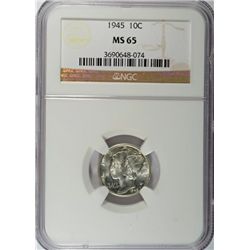 1945 MERCURY DIME NGC MS65 GEM