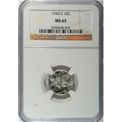 1943 S MERCURY DIME NGC MS65 GEM