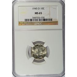 1945 D MERCURY DIME NGC MS65 GEM