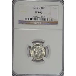 1945 D MERCURY DIME NGC MS65 GEM