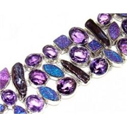 Amethyst, Titanium Drusy and Biwa Pearl Bracelet