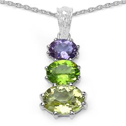 6.15ctw Genuine Lemon Topaz, Peridot & Amethyst .925 Sterling Silver Pendant